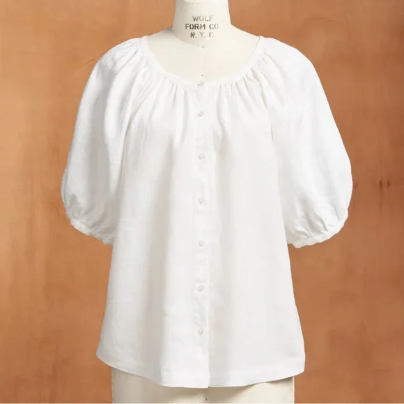 NWOT Sundance Graceful Days White 100% Linen Button Top - Picture 3 of 15